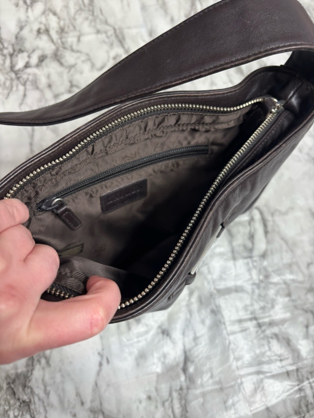 Lauren Ralph Lauren Dark Brown Leather Bag purse - Picture 6 of 9